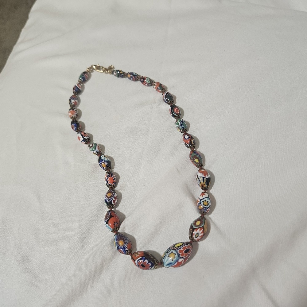 Vintage Venetian Murano Millefiori Glass Bead‎ Necklace – 16"